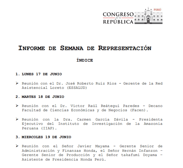 Informe de semana de representación de Hitler Saavedra. de junio de 2024. Informe de semana de representación de Hitler Saavedra. de junio de 2024.