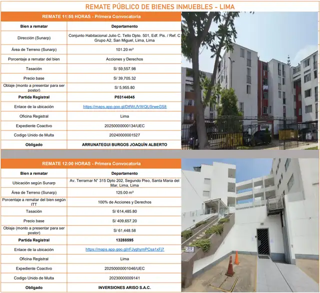 Remate público de bienes inmuebles en Lima. Foto: Indecopi.