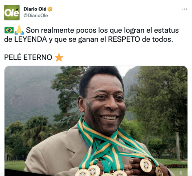 Portada de Olé tras la muerte de Pelé. Foto: Twitter