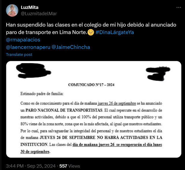  Familias se quejan de suspensión de clases escolares. Foto: difusión.   