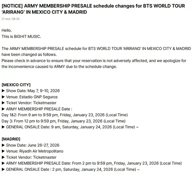 Anuncio para México. Foto: captura/BigHit Anuncio para México. Foto: captura/BigHit