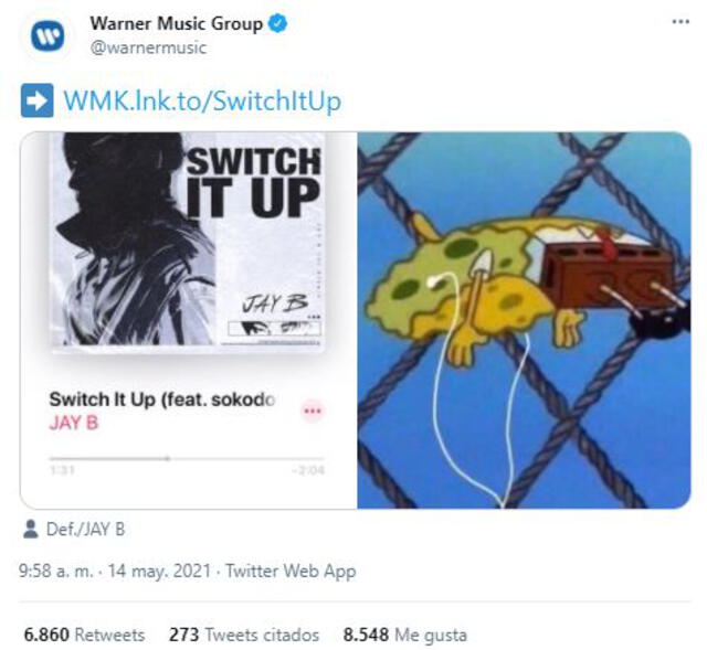 Single de JAY B es promocionado por Warner Music Group. Foto: captura