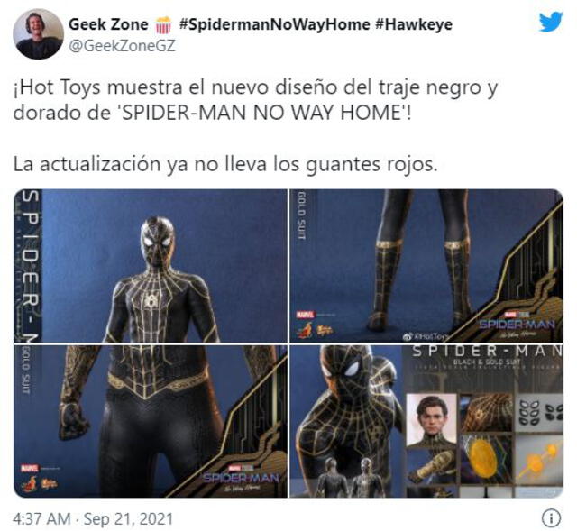 Spider-Man de Tom Holland con traje negro. Foto: Twitter / GeekZoneGZ