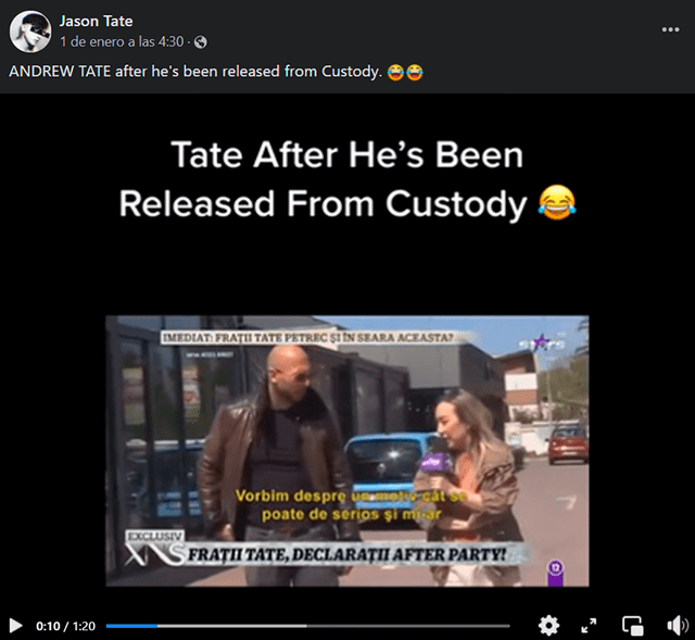 Video viral que afirma que Tate ha sido liberado de prisión