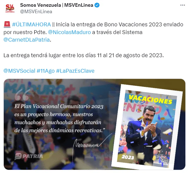 Primer bono especial de agosto | Bono Vacaciones 2023 | sistema Patria | Venezuela