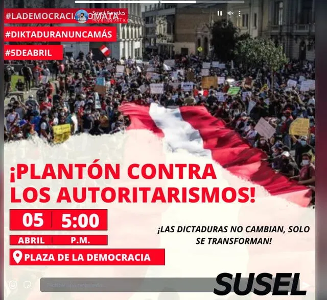 Afiche de la convocatoria a la protesta para el viernes 5 de abril. Foto: Susel Paredes Afiche de la convocatoria a la protesta para el viernes 5 de abril. Foto: Susel Paredes