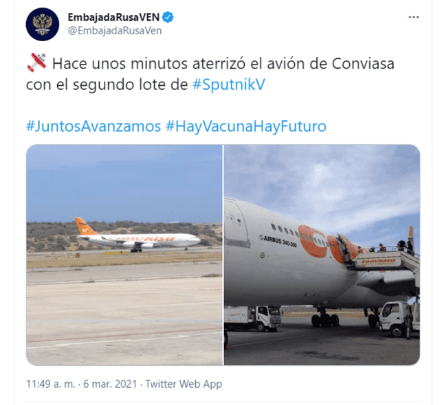 Tuit de la Embajada de Rusia en Venezuela. Foto: Captura de Twitter