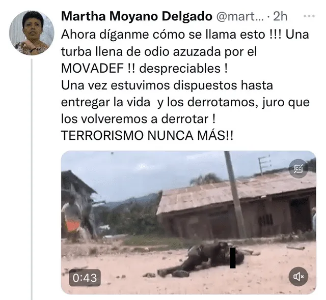 Publicación de Martha Moyano en Twitter Publicación de Martha Moyano en Twitter