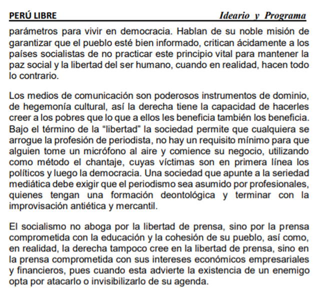 Plan de gobierno de Perú Libre
