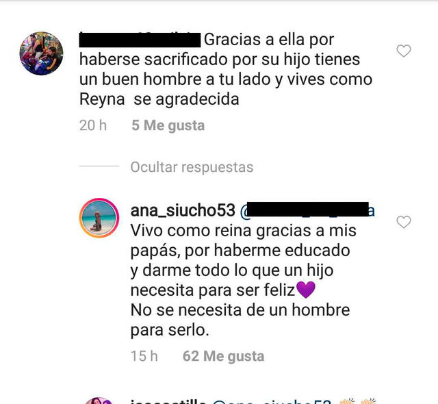 Ana Siucho le responde a usuaria al ser criticada por no postear fotos con su suegra