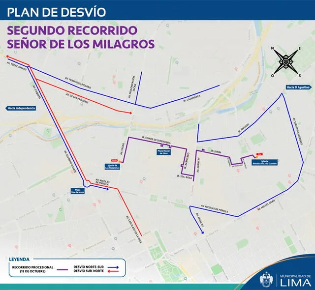 Procesión del Señor de los Milagros: plan de desvíos del 18 de octubre. (Municipalidad de Lima)