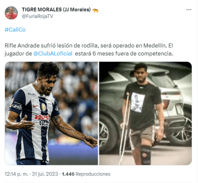  Andrés Andrade será operado de la rodilla, según prensa de Colombia. Foto: Twitter.   
