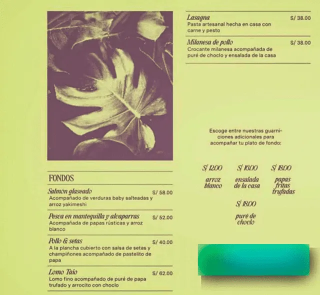 Carta de los platos de fondo de Taio, el restaurante de Hugo García. Foto: cortesía de El Popular   