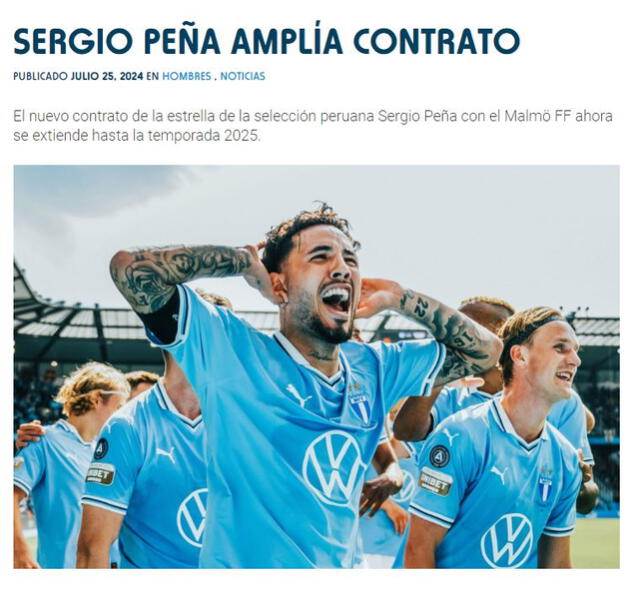 Sergio Peña renovó contrato con el cuadro sueco. Foto: Malmö FF   