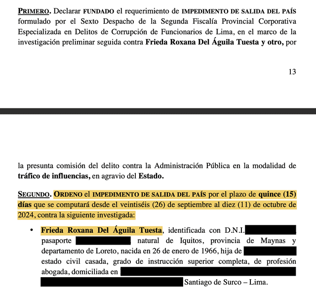 Impedimento de salida del país contra Roxana de Águila.   