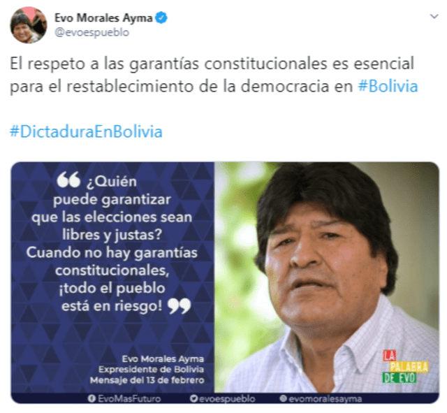 Evo Morales usa regularmente Twitter para asuntos políticos. Foto: captura