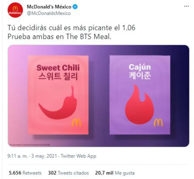 Ambas salsas vendrán incluidas en el BTS Meal de McDonald's. Foto: Twitter