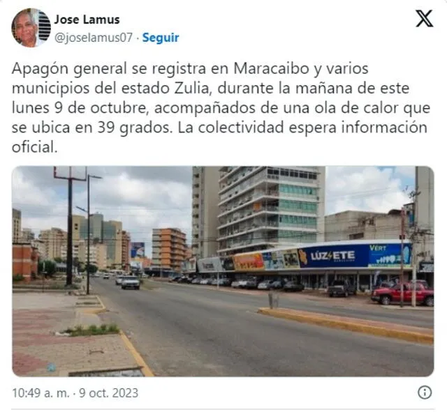 Las fallas en el servicio eléctrico se extendieron hasta el mediodía. Foto: X   