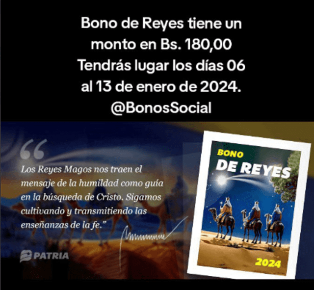 Bono de Reyes 2024: cobra este nuevo bono mediante el Sistema Patria | cuál bono está llegando | bono reyes magos patria | qué bono está cayendo HOY 2024 | nuevo bono especial | Venezuela | Telegram