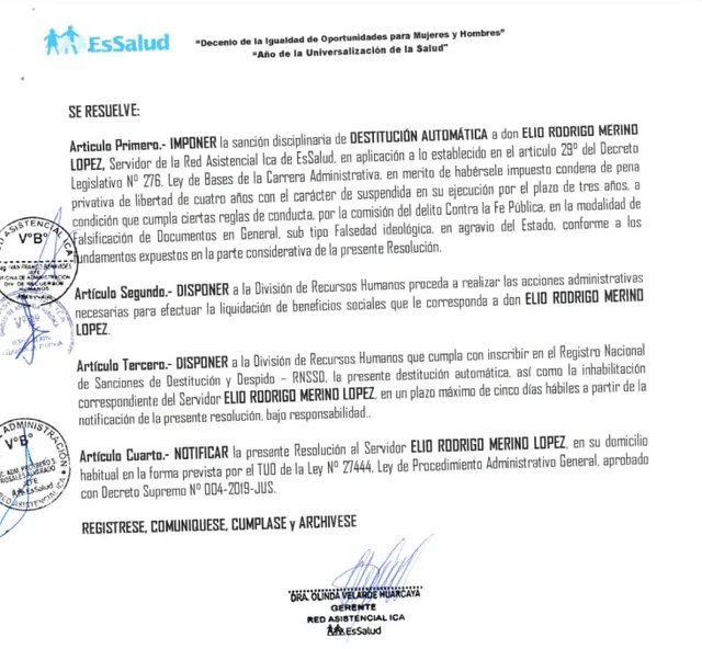 Destitución de Elio Merino