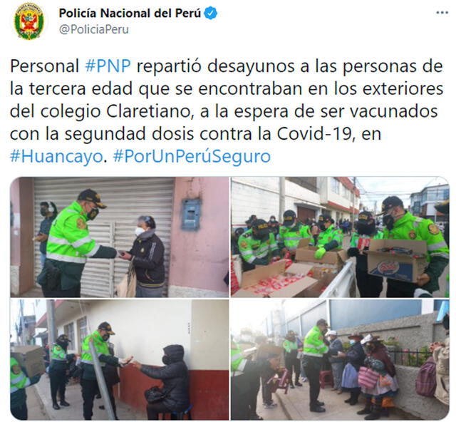 Tweet de la Policía Nacional del Perú. Foto: Twitter