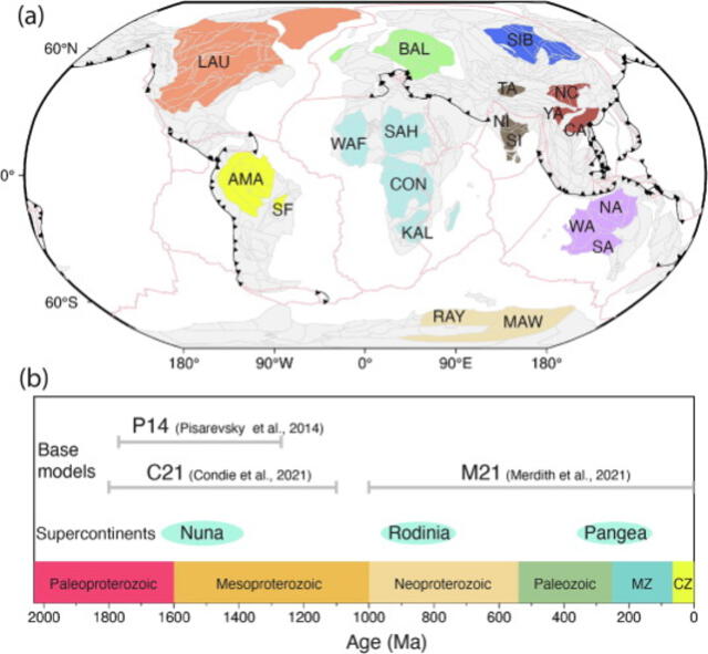 El modelo incluye tres supercontinentes. Foto: Cao Xianzhi, et al.   