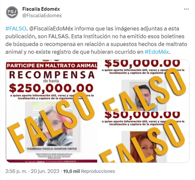 La Fiscalía de Edoméx desmintió el afiche con una supuesta recompensa por la captura de Vanessa. Foto: Twitter/Fiscalía Edoméx.