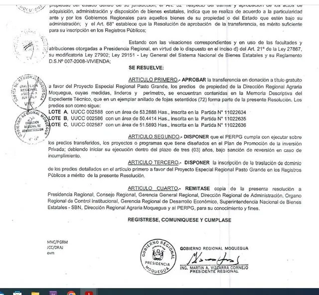  Documento que cuenta con la rúbrica de Martín Vizcarra. Foto: Cortesía   