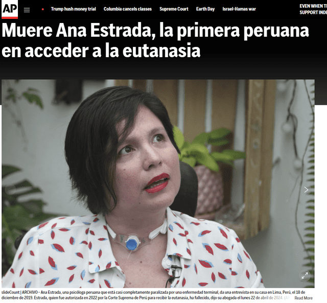 La agencia Associated Press mencionó el caso de Ana Estradas, a través de sus redes sociales. Foto: Associated Press/ captura   