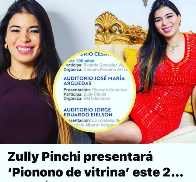 Publicación en redes sociales de Zully Pinchi sobre su libro "Pionono de vitrina".