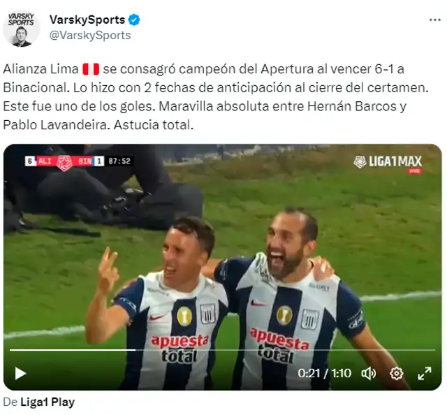 Comentario de Juan Pablo Varsky sobre el penal de Alianza Lima. Foto: captura/Juan Pablo Varsky/Twitter    