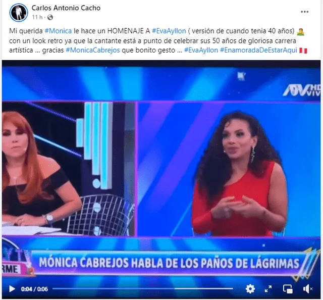  Mónica Cabrejos llama racista a Carlos Cacho por comentario sobre su atuendo. Foto: Facebook   