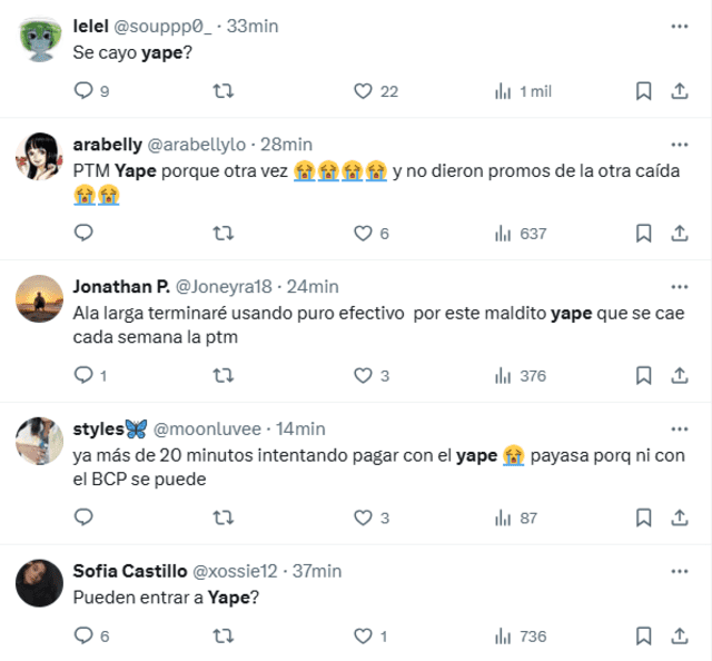 Usuarios reportan caída de yape este 28 de mayo de 2025. Foto: X Usuarios reportan caída de yape este 28 de mayo de 2025. Foto: X