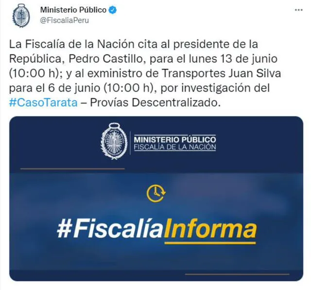 Ministerio Público cita a Pedro Castillo