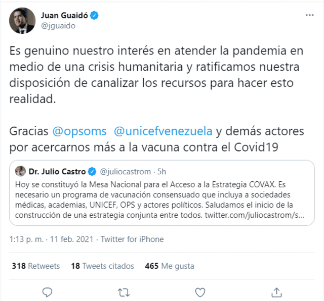 Tuit de Juan Guaidó. Foto: captura de Twitter