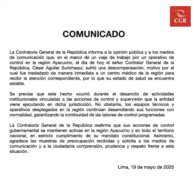 Comunicado de la Contraloría Comunicado de la Contraloría