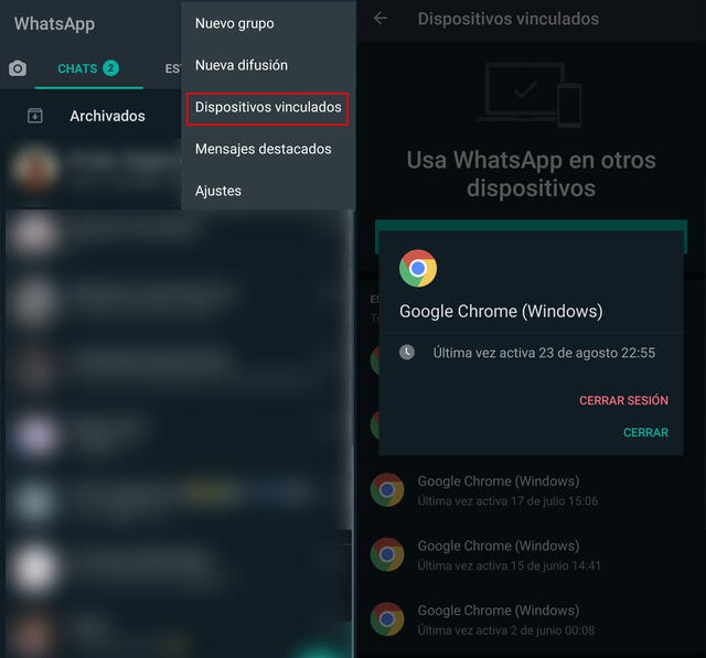 Cerrar sesión en WhatsApp Web