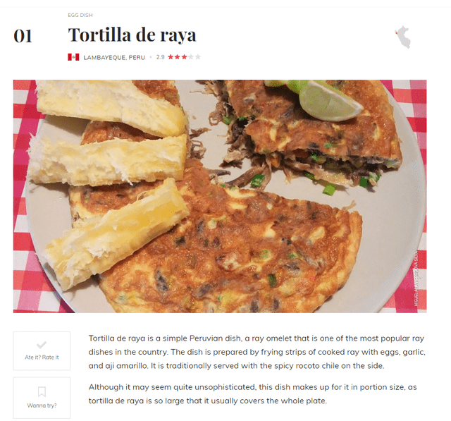  La tortilla de raya continúa siendo considerada como el peor plato del Perú. Foto: Taste Atlas   