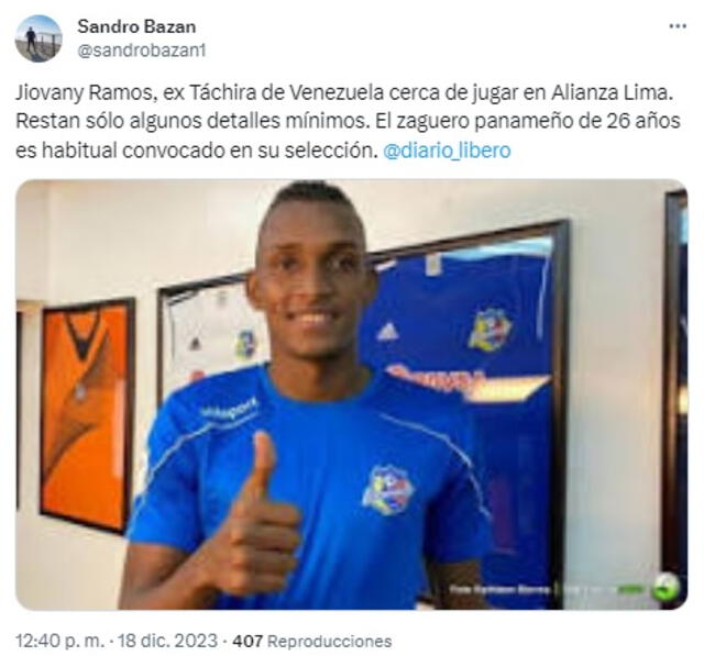 Tuit de Sandro Bazán sobre Jiovany Ramos. Foto: captura X   