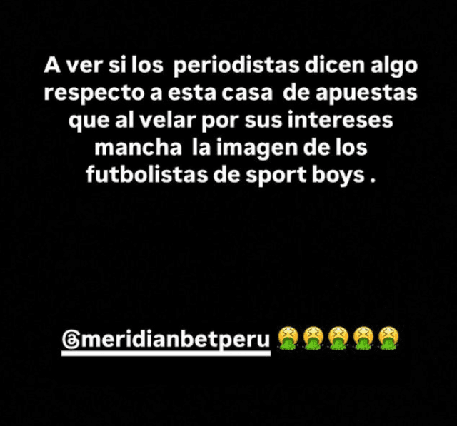  Publicación de Aldaír Rodriguez sobre el caso de Sport Boys. Foto: captura de pantalla de Instagram   