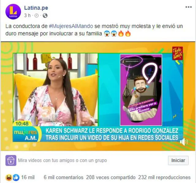 Publicación de Latina en Facebook