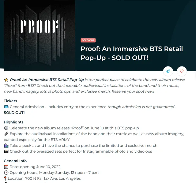 BTS Proof comeback pop up store Los Ángeles Nueva York fotos