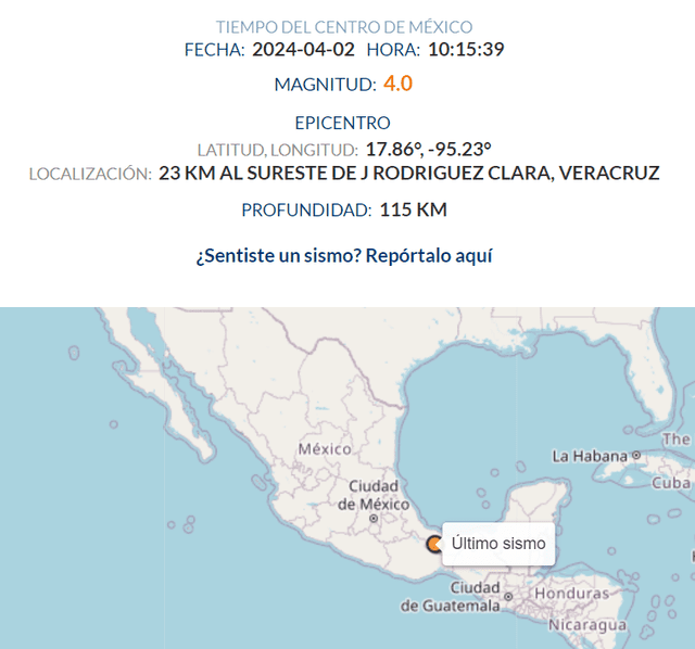 Datos del último temblor hoy en México. Foto: SSN