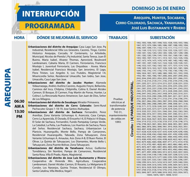 Corte de luz programado por Seal en Arequipa. Foto: Seal   