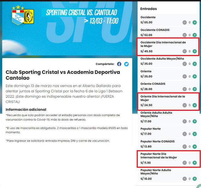 Las entradas de Sporting Cristal se venden a través de la web de Joinnus.