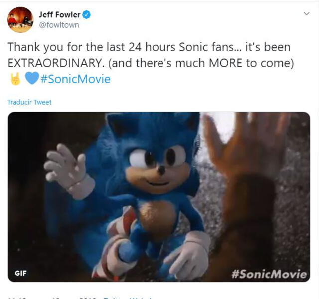 El director de Sonic agradeció a los fans. Foto: Captura