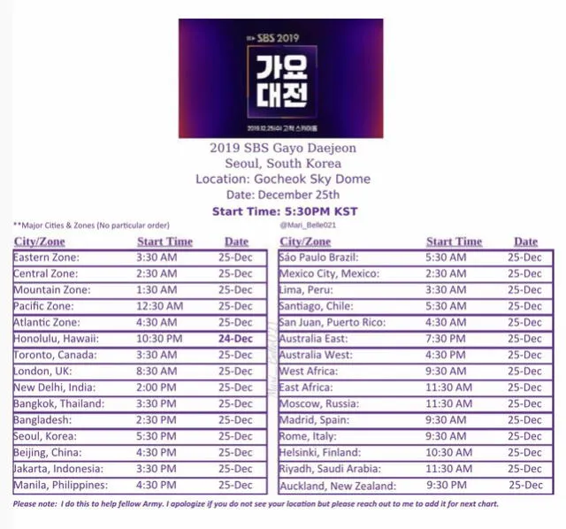 Horario para disfrutar de los SBS Gayo Daejun 2019.