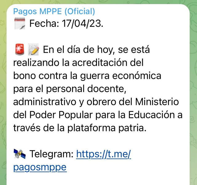  Pago al personal docente del Bono Contra la Guerra Económica, abril 2023. Foto: Pagos MPPE/ Twitter   