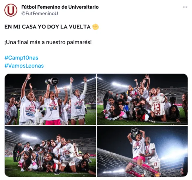 Mensaje de Universitario tras ganar la Liga Femenina. Foto: Twitter/Universitario   