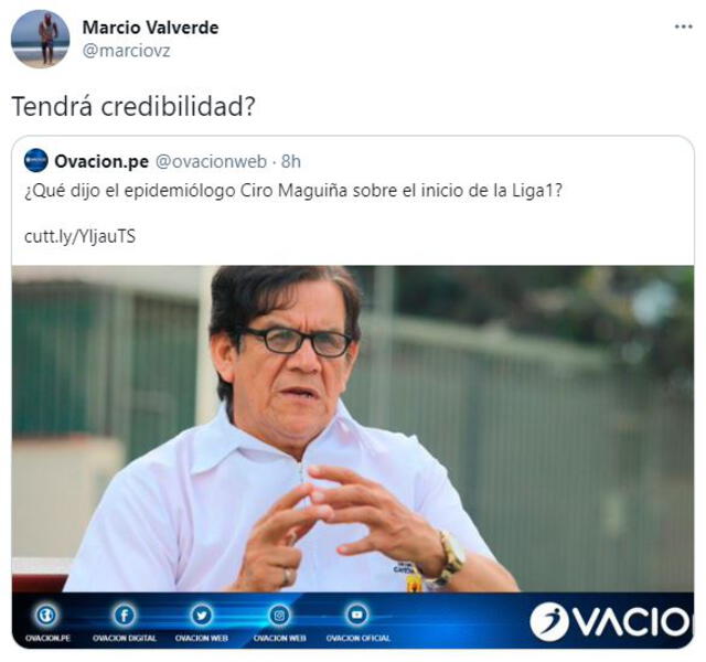 Marcio Valverde escribió en su Twitter sobre Ciro Maguiña